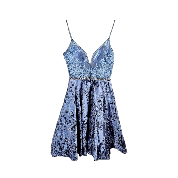 Coya Collection Blue Lace Sheer Illusion Fit & Flare Dress - Picture 7 of 12